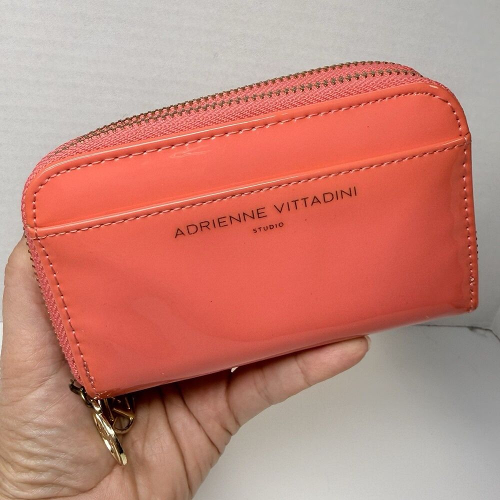 ADRIENNE VITTADINI STUDIO Double Zip Patent Leather Coral Colored Wallet